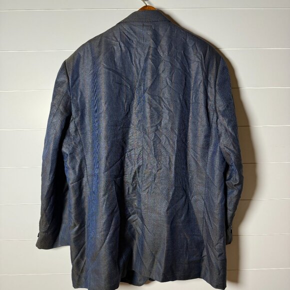 Baroni Silk & Wool by Tessilstrona Blazer Sport Coat Blue Plaid Sz 50L - Picture 7 of 12
